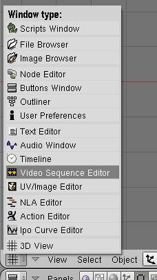Blender Select Video Sequence Editor Window